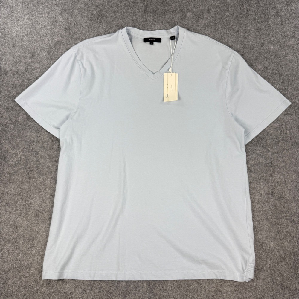 NEW Vince Light Blue V-Neck T-Shirt Mens L Cotton Short Sleeve Made In USA NWT